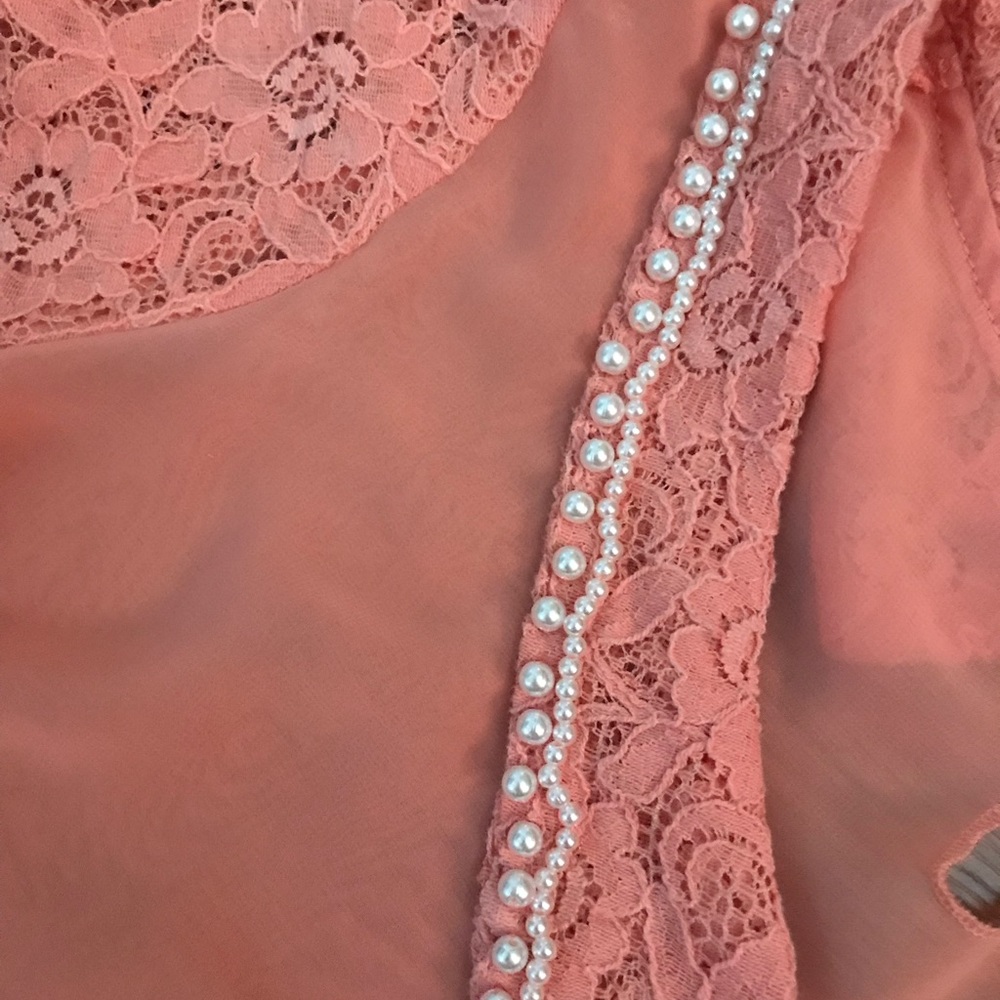 Peach Lace and Chiffon with Lace Pearl Collar - Picture 2 of 4